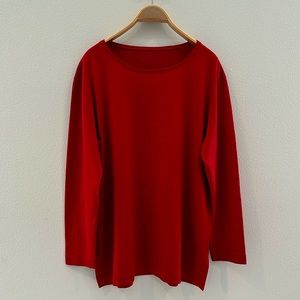 Italian Wool Long Line LS Sweater High Scoop Neck Semi-Relaxed Fit- LG / EUC